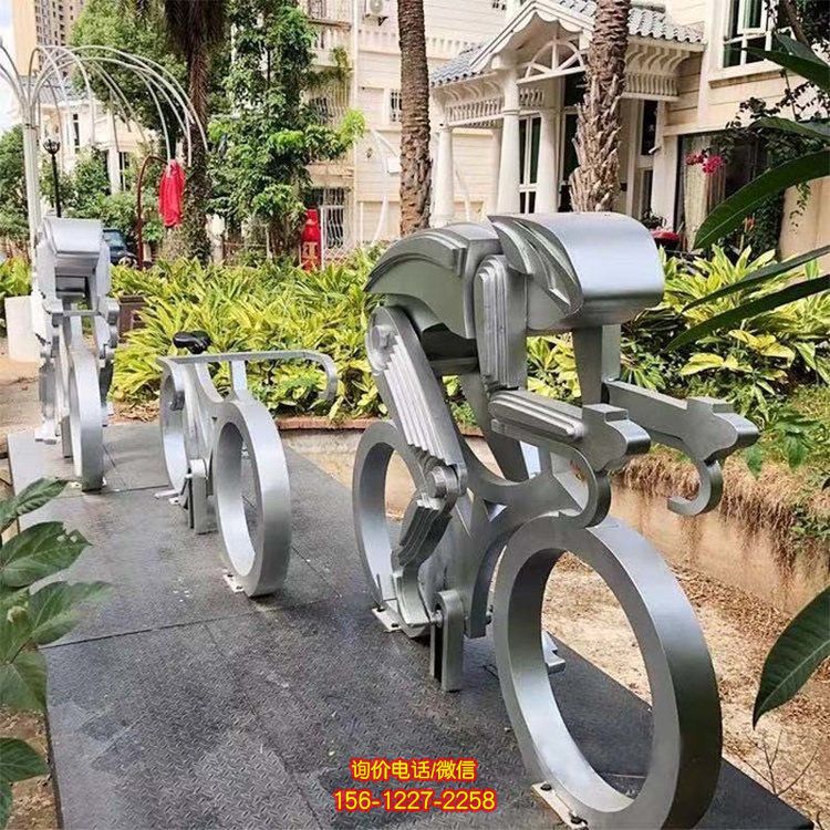 不銹鋼騎行運動雕塑，抽象體育運動主題雕塑